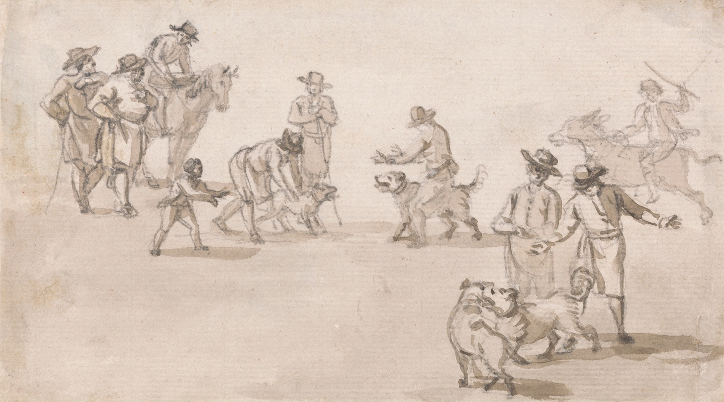 Group of Figures; A Dogfight — Paul Sandby
