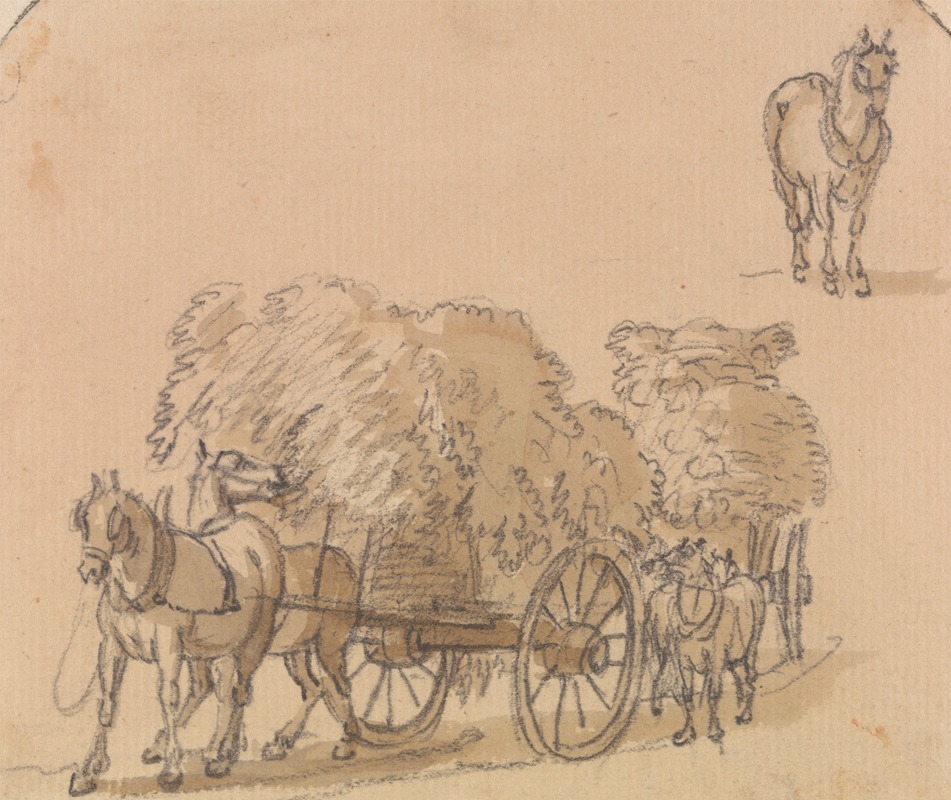 Two Laden Hay Carts With Horses by Пол Сэндби — digital art print download