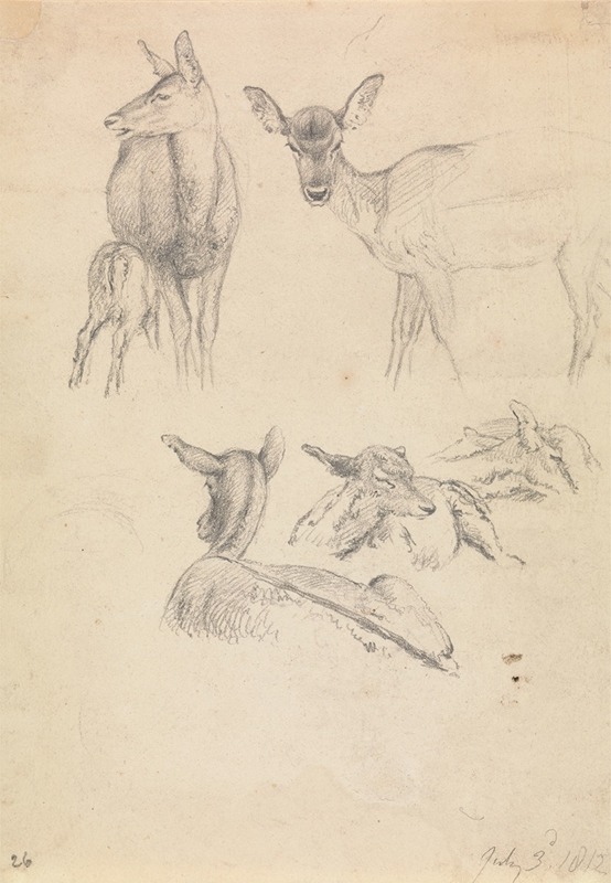 Deer and their Young by Роберт Хиллс, 1812 — digital art print download
