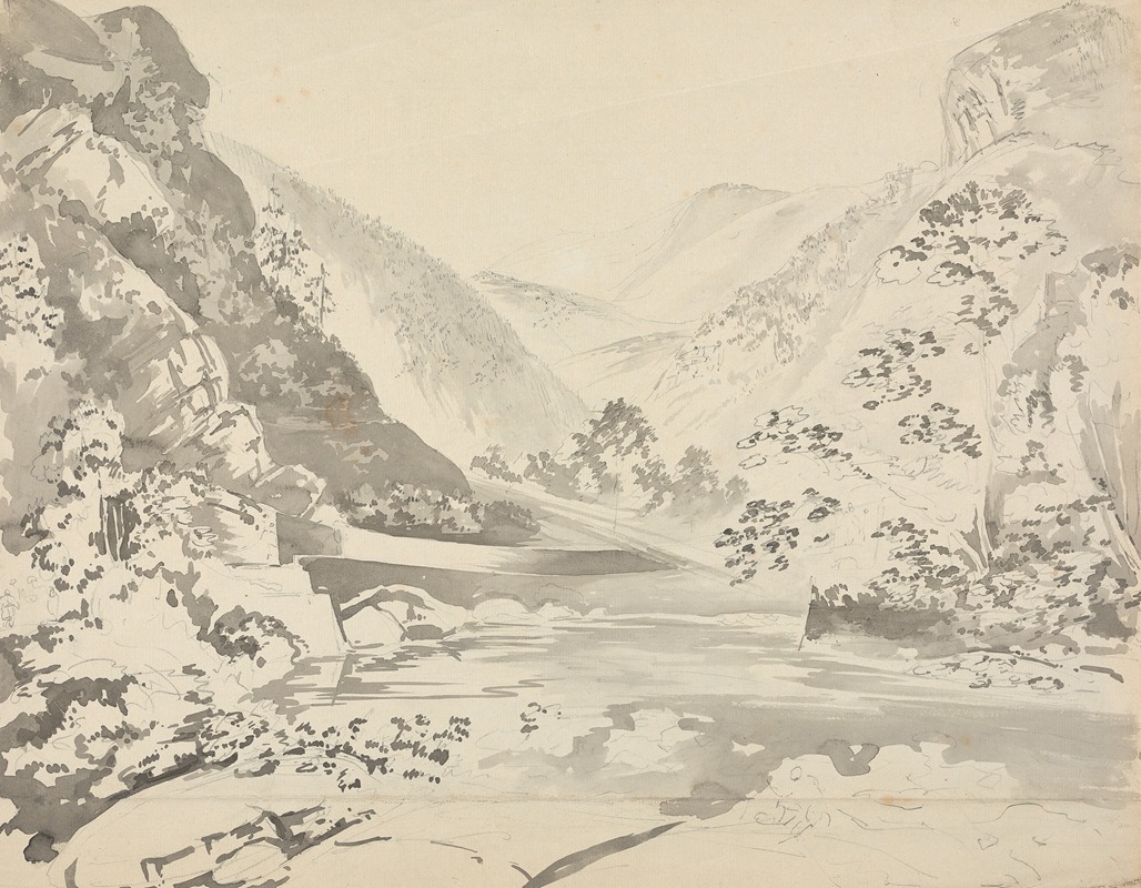 A River Scene with Mountains in the Background by Самуэль Дэвис — digital art print download