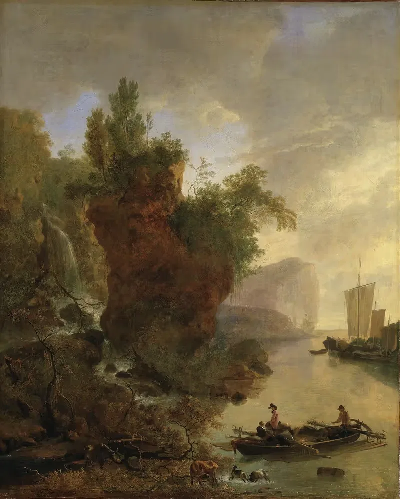 Bay with a Rocky Coast by Adam Pynacker — digital art print download