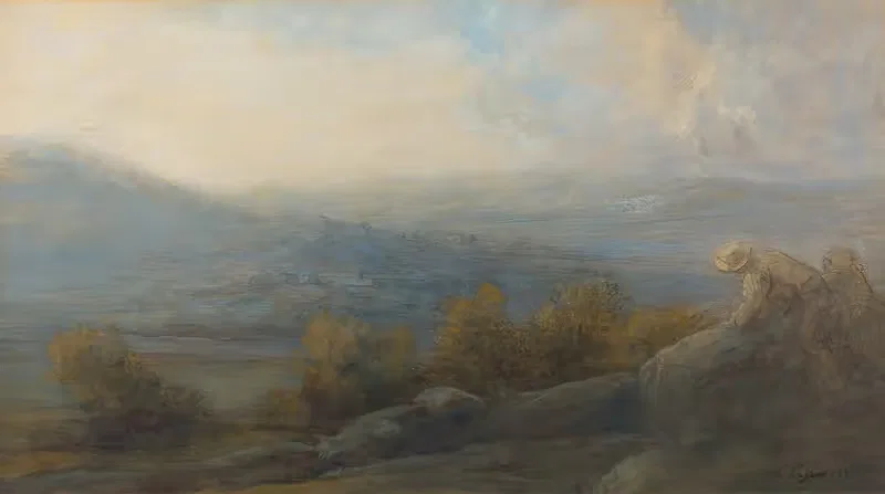 Гористый пейзаж с двумя фигурами справа by Альфонс Легро, 1905 — digital art print download