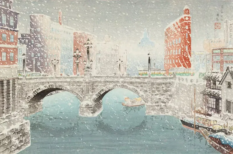 Юки но нихонбаши (Нихонбаши под снегом) by Баннай Кокан, 1931 — digital art print download