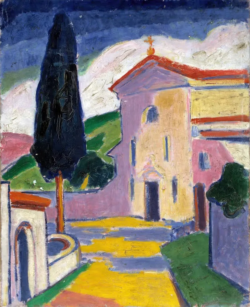 Church with Cedar Tree on Left by Карл Ньюман — digital art print download