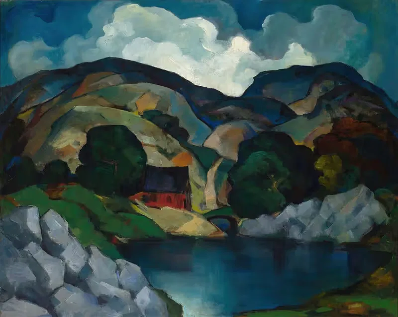 River Landscape with House by E. Oscar Thalinger, c.1928 — digital art print download