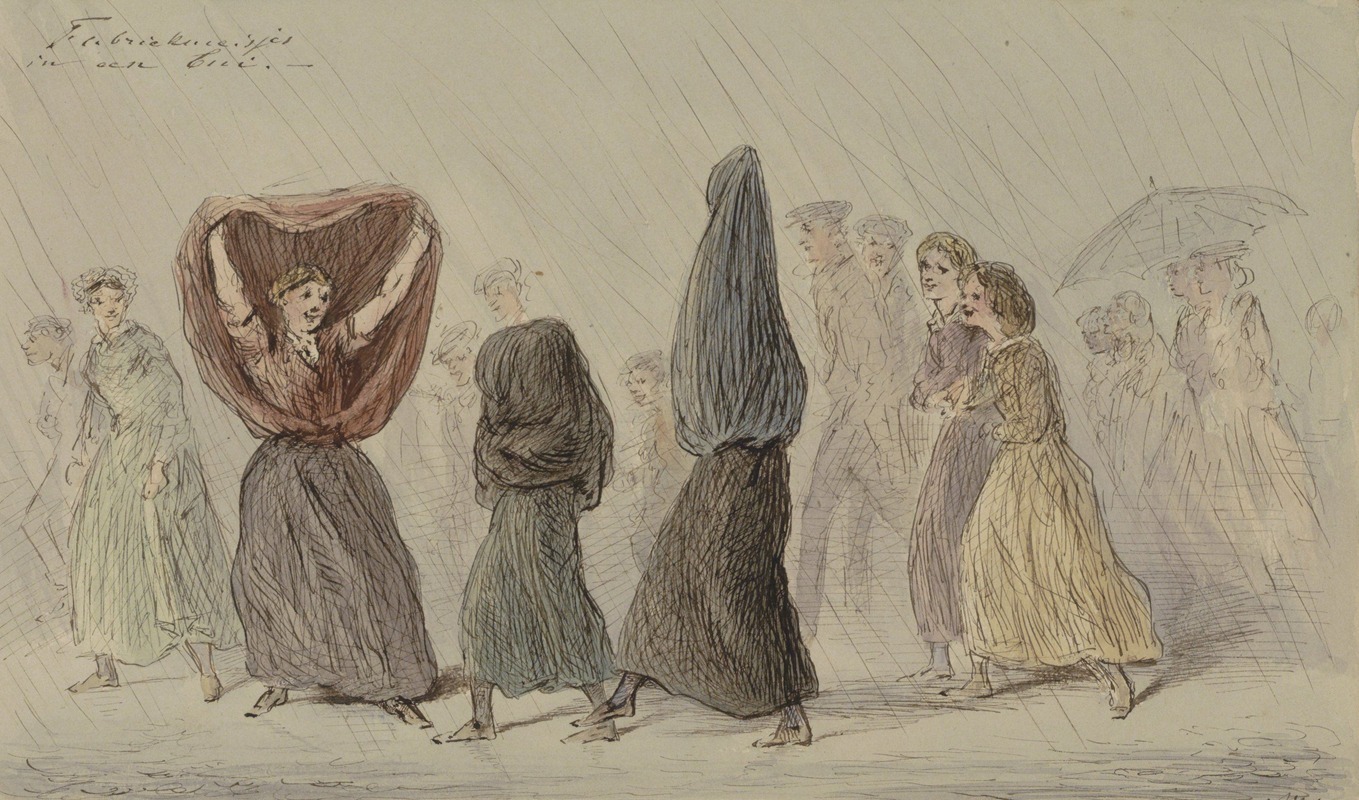Fabrieksmeisjes in een regenbui — Alexander Ver Huell