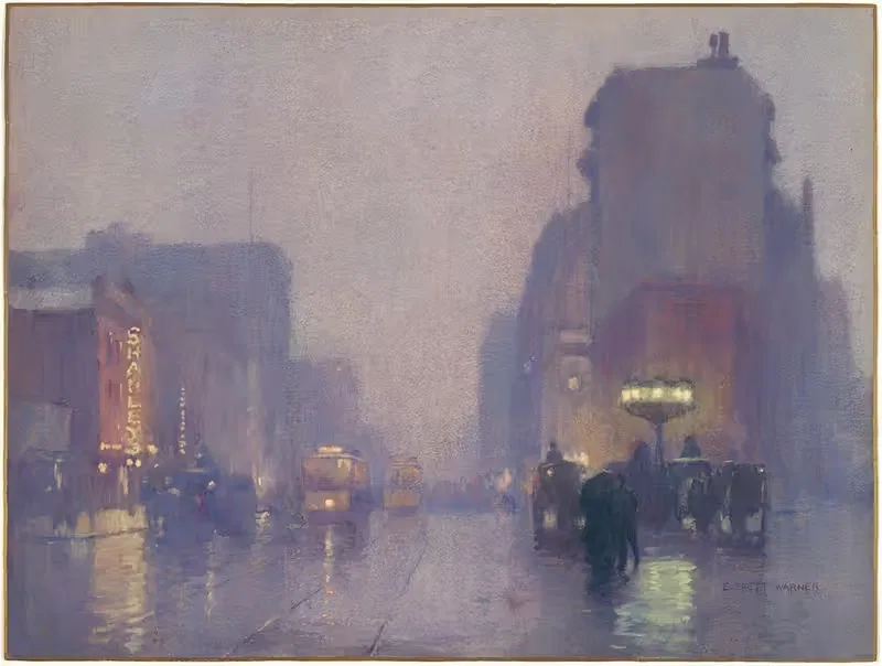 Бродвей в дождливый вечер by Эверетт Л. Уорнер, 1901 — digital art print download