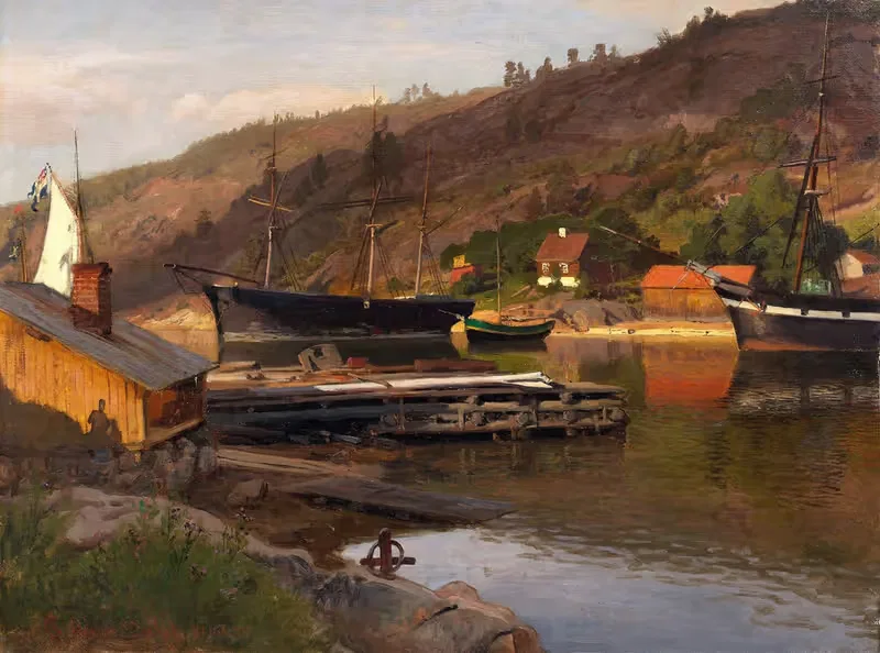Причал Хусвик, Дрёбак by Ханс Гуде, 1875 — digital art print download