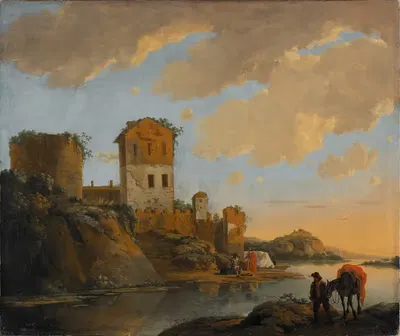 Итальянский речной пейзаж с руинами by Гораций де Хох, 1652 — digital art print download
