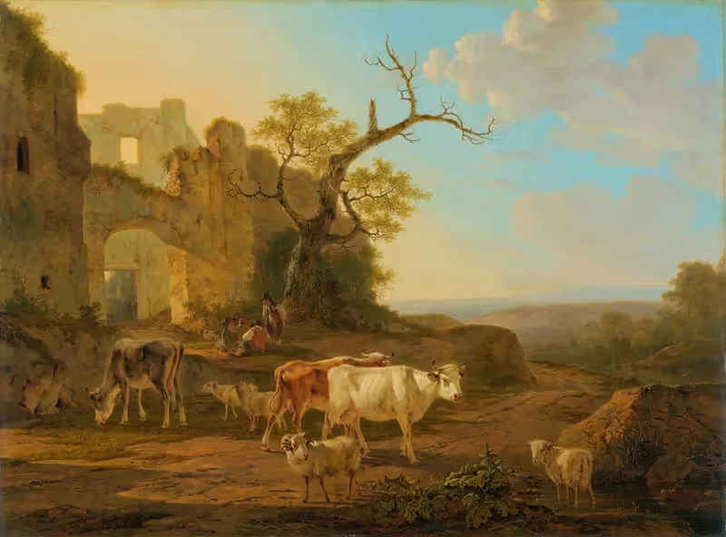 Landscape with Cows near a Ruin — Jacob van Strij