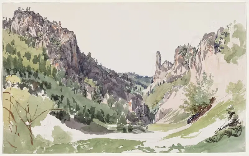 A Seated Man Contemplating a Sunlit Mountain Valley — Jakob Alt