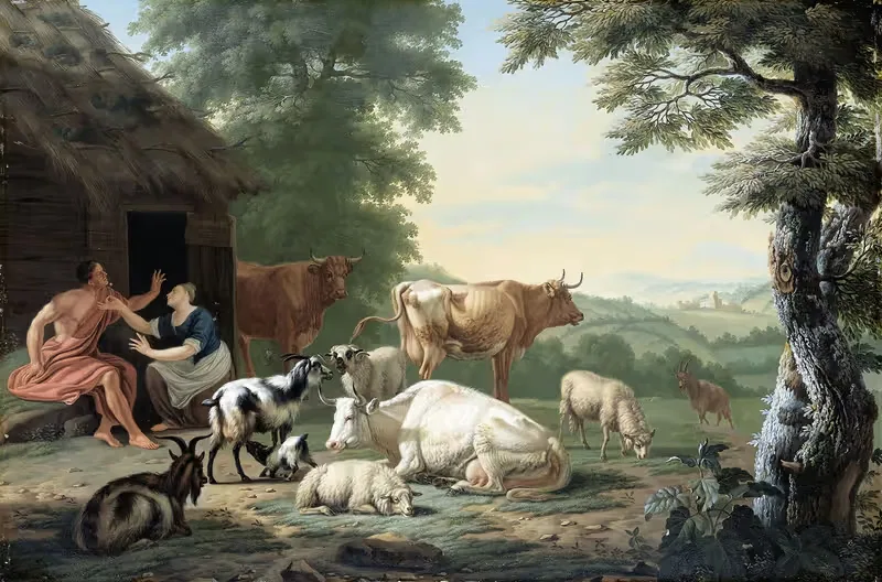 Аркадийский пейзаж с пастухами и скотом by Ян ван Гул, 1710 - 1763 — digital art print download