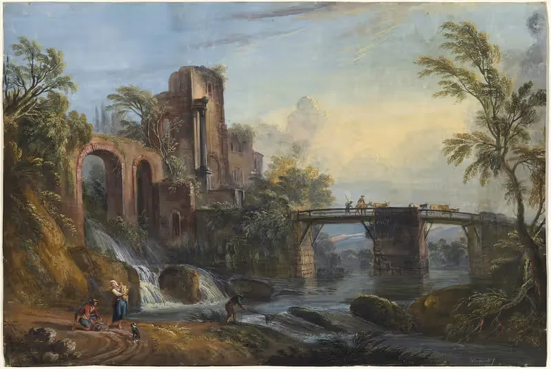 Dawn Landscape with Classical Ruins by Jean-Baptiste Lallemand — digital art print download