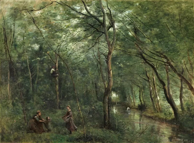 The Eel Gatherers by Jean-Baptiste-Camille Corot, 1860-1865 — digital art print download