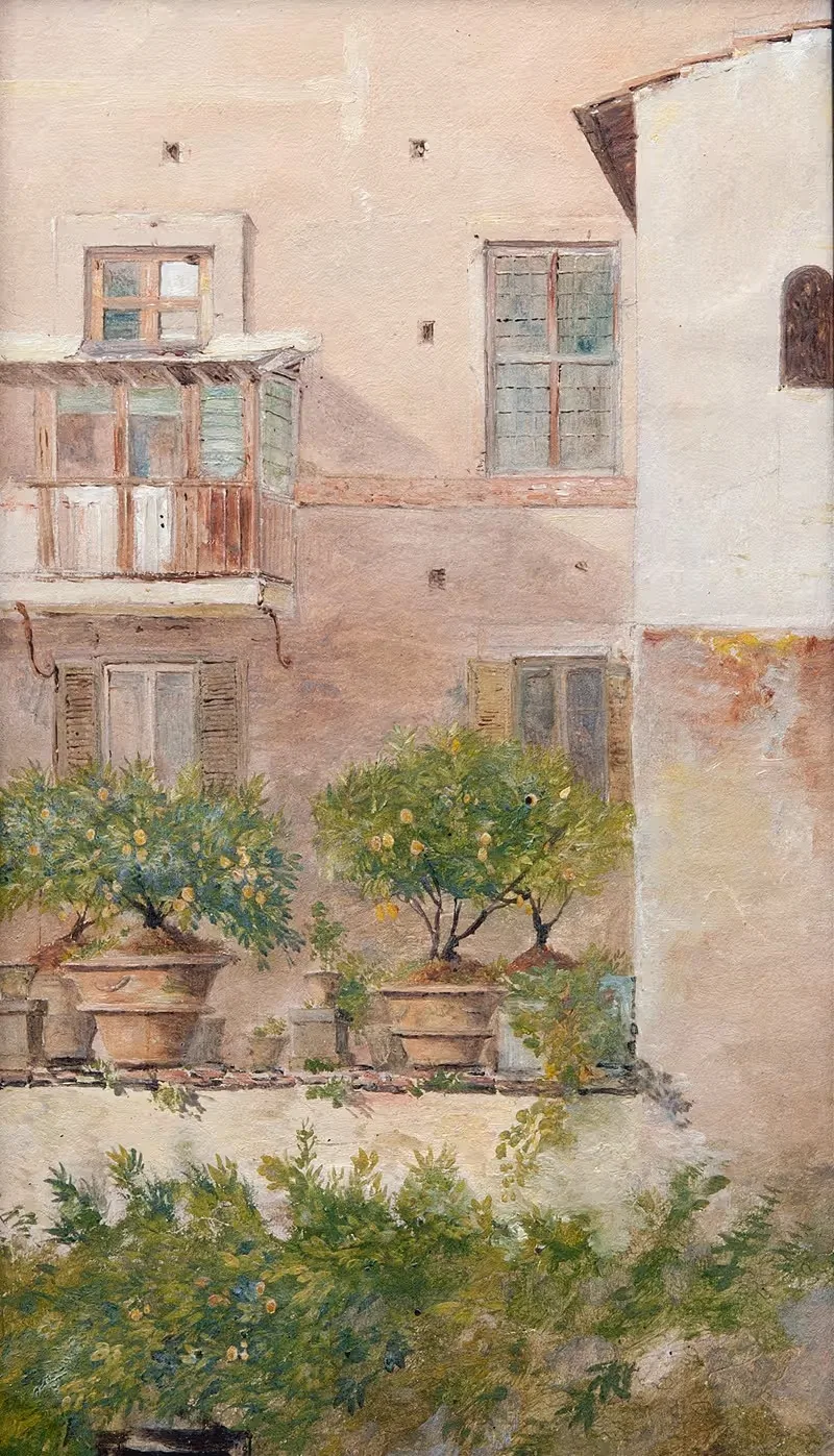 Italian Study. Patio with Lemon-Trees in Flowerpots — Lars Jacob von Röök