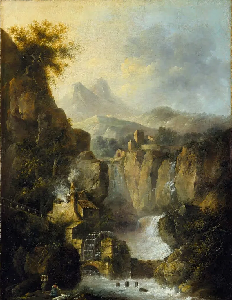 Гористый пейзаж с водопадом by Луи Беланже, 1803 — digital art print download