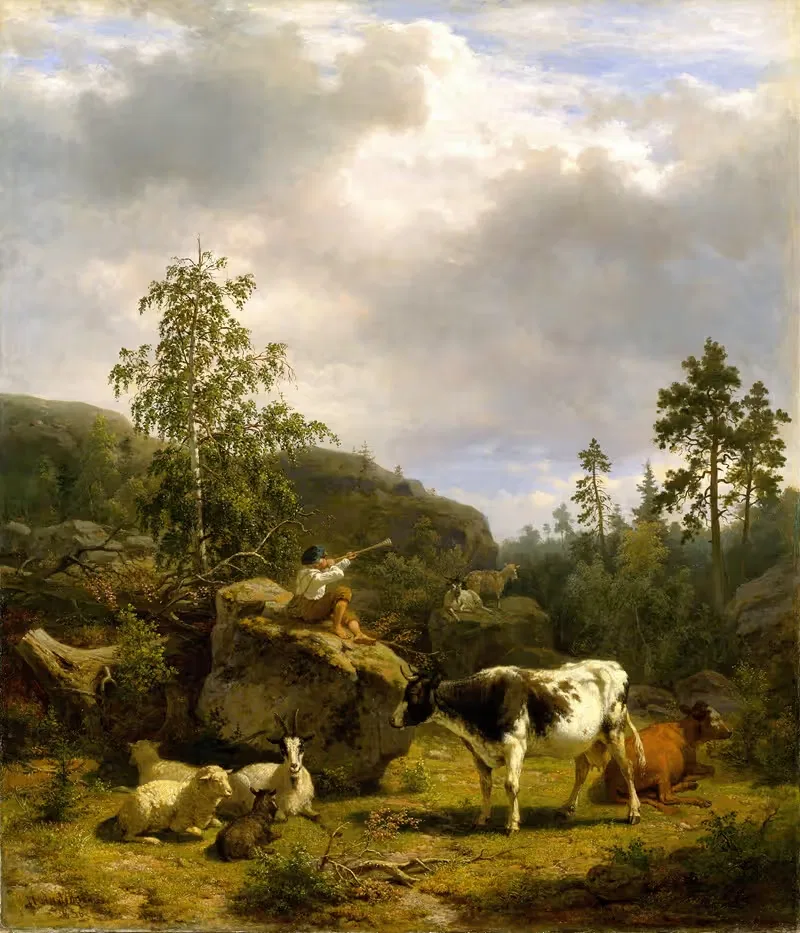 Лесной пейзаж с пастушонком и скотом by Нильс Андрессон, 1856 — digital art print download