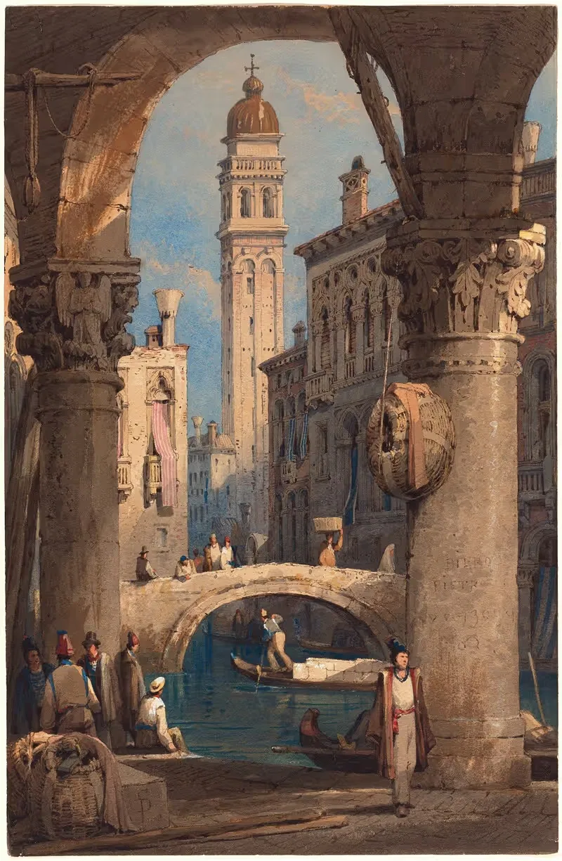 San Giorgio dei Greci, Seen from an Arcade — Samuel Prout