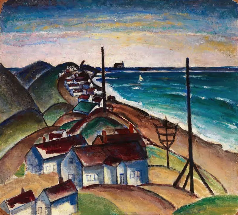 Seascape with Houses on Beach — Anonymous