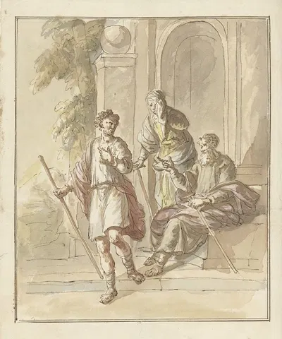 Jakob vlucht uit zijn ouderlijk huis by Элиас ван Неймеген, 1677 - 1755 — digital art print download