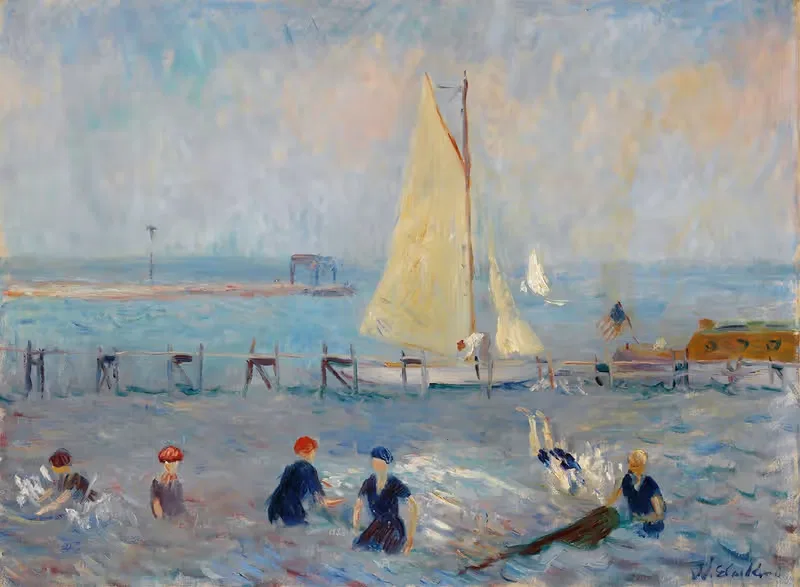 Seascape with Six Bathers, Bellport — William James Glackens