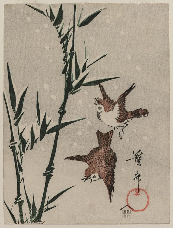 Sparrows, Bamboo and Falling Snow by Keisai Eisen — digital art print download