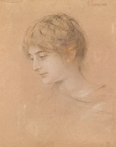 Porträt einer jungen Frau im Halbprofil by Franz von Lenbach, 1885 — digital art print download
