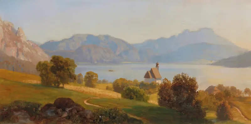 Steinbach On The Attersee With The Schafberg — Anton Hlavacek