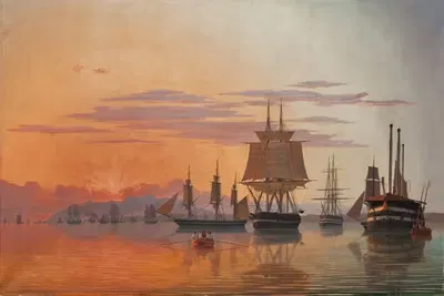 Фрегат Тетис и корвет Флора на реке Тагус by Карл Даль, 1844 — digital art print download
