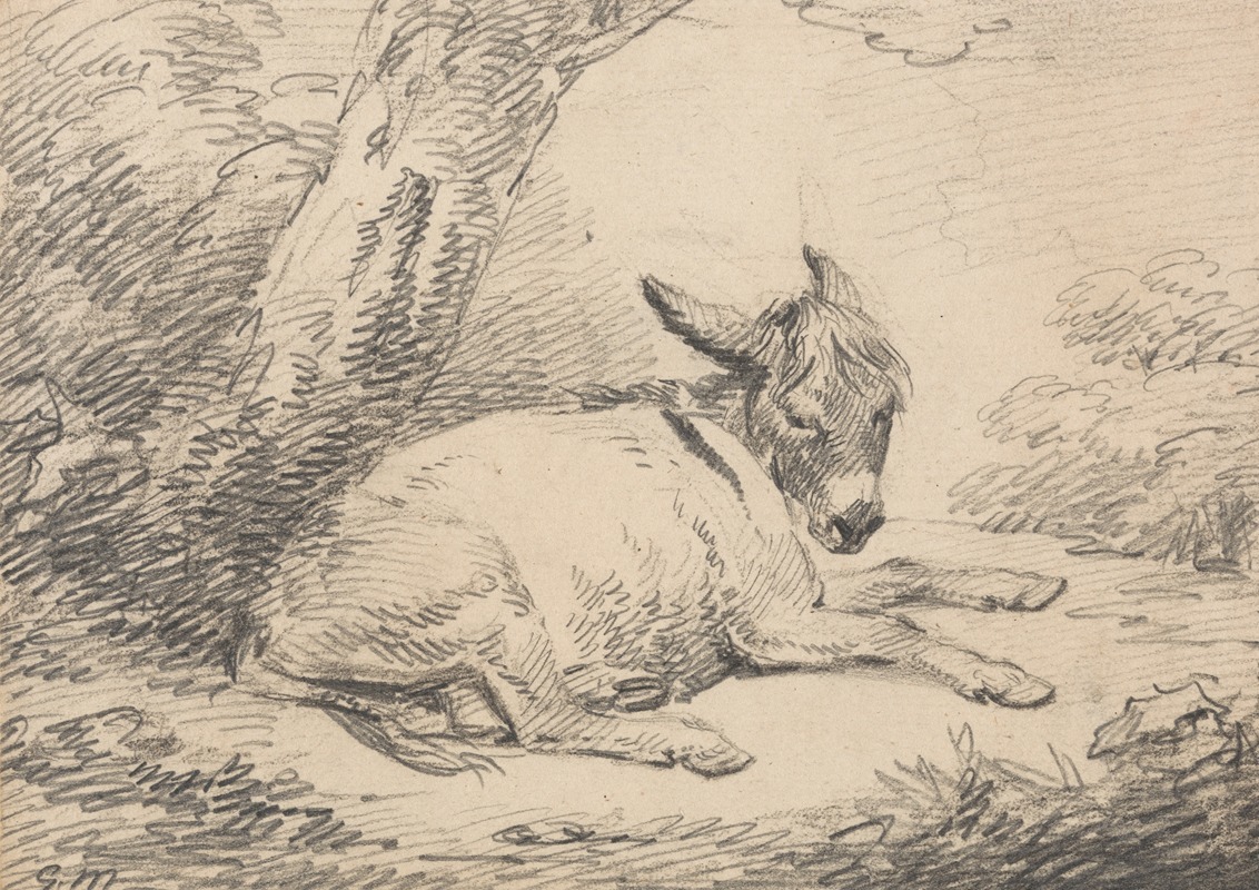 Study of a Donkey Under a Tree by Джордж Морланд — digital art print download