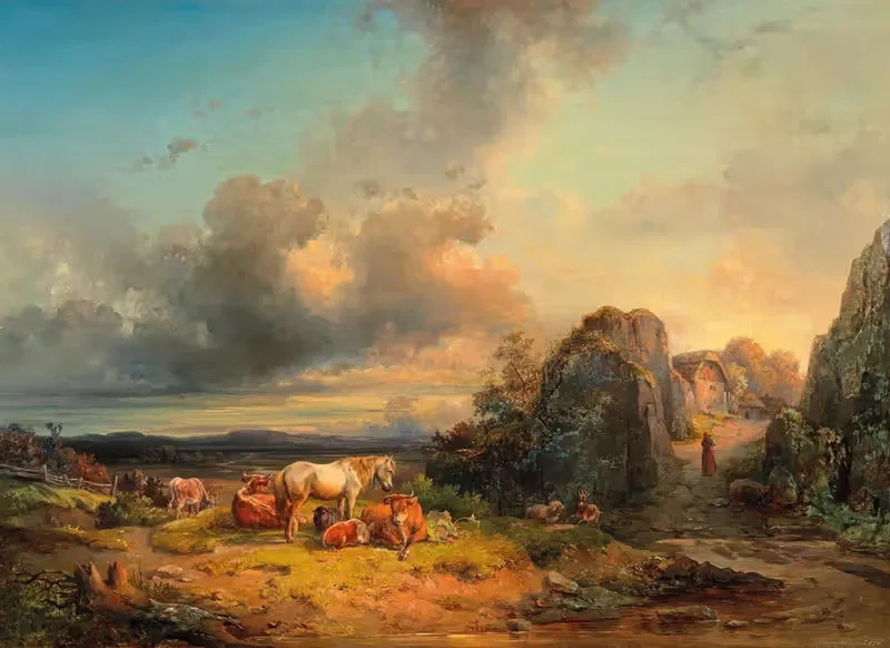 Животные в пейзаже by Эдмунд Малькнехт, 1854 — digital art print download