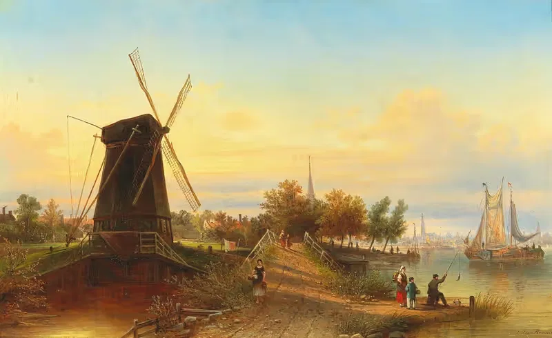 Водяная мельница рядом с Амстердамом by Элиас Питер ван Боммел — digital art print download