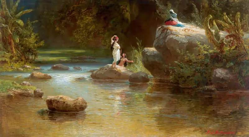 Badende Am Fluss by Ferdinand Bellermann — digital art print download