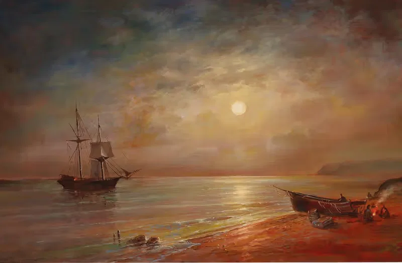 Лунная ночь над прибрежным пейзажем by Григорий Иванович Капустин — digital art print download