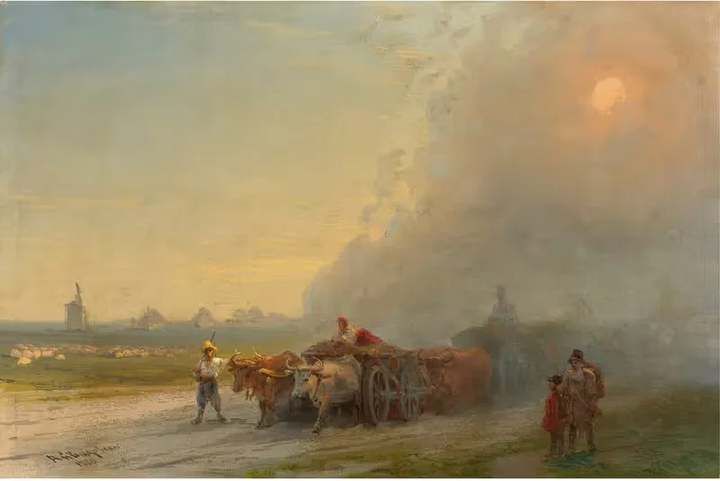Ox-Carts In The Ukrainian Steppe — Ivan Konstantinovich Aivazovsky