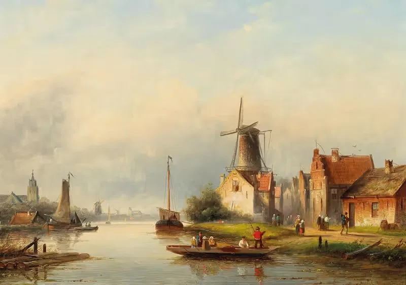 Fishermen On The Canal — Jan Jacob Coenraad Spohler