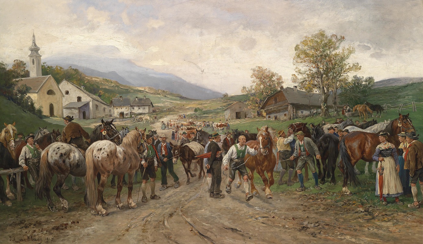Pferdemarkt by Julius von Blaas, 1917 — digital art print download
