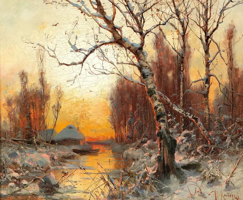 Winter Landscape With Birch In The Evening Light — Julius Sergius Klever