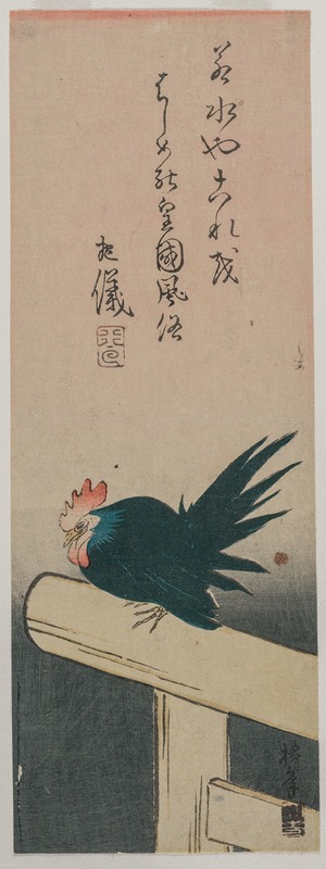 Green Rooster Perched on Torii (Shrine Gate) by Chinnen — digital art print download