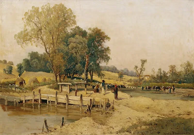 Венгерский пейзаж с поилкой для скота by Теодор фон Хёрманн, 1884 — digital art print download