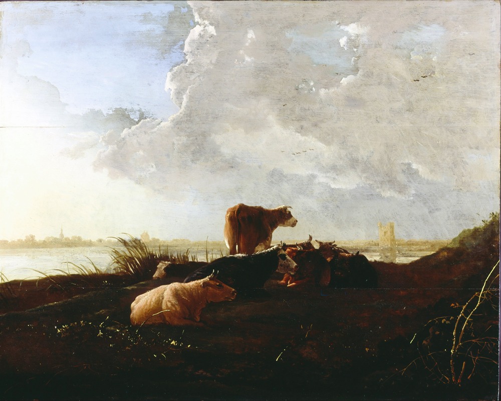 Cattle near a River by Аельберт Кёйп — digital art print download