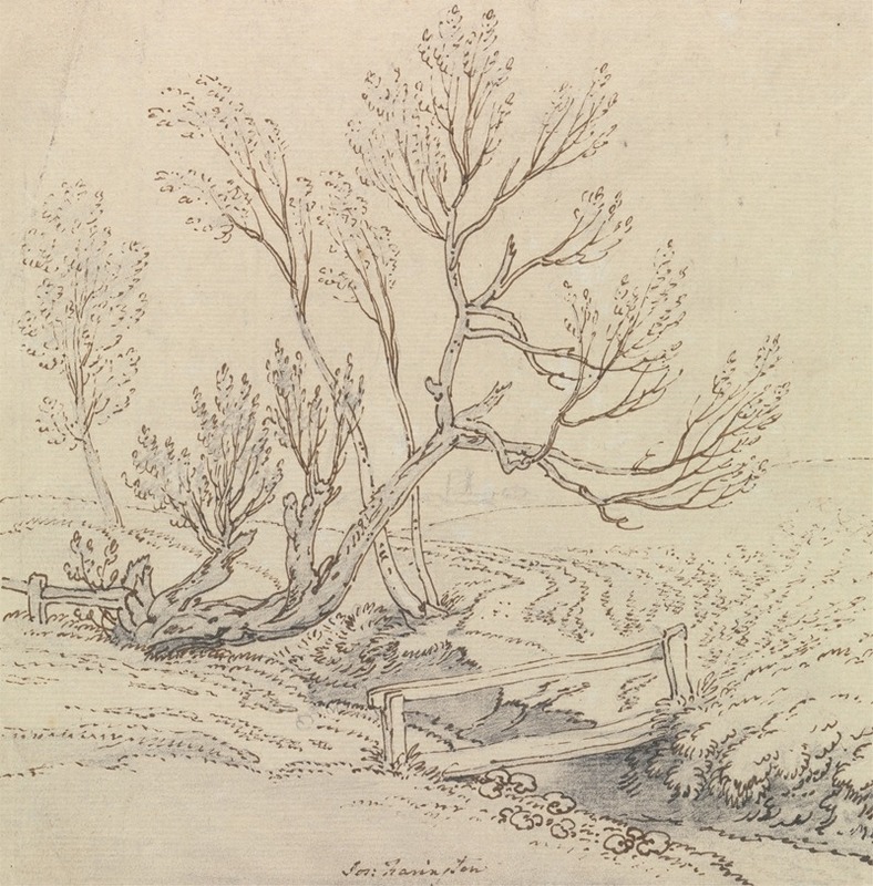 Footbridge Over a Stream Near a Willow Tree by Джозеф Фарингтон — digital art print download