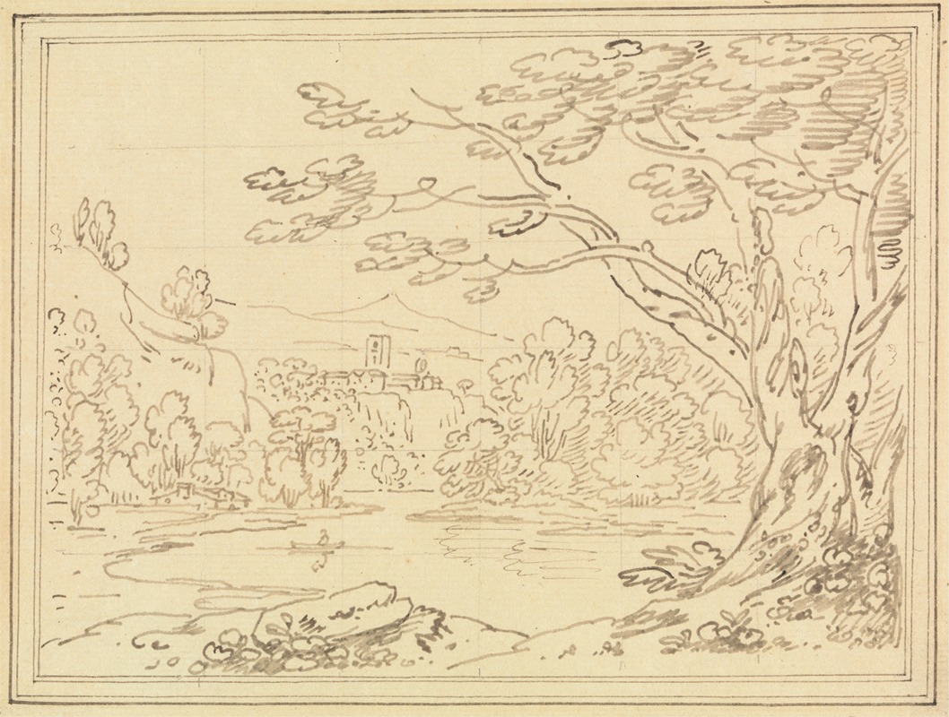 Landscape with Trees by a Lake by Джозеф Фарингтон, 1780-1789 — digital art print download