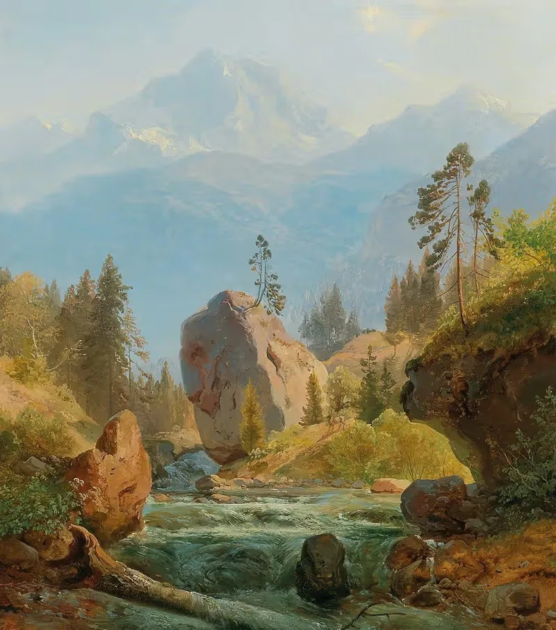 Горный пейзаж с ручьем by Альберт Циммерманн — digital art print download