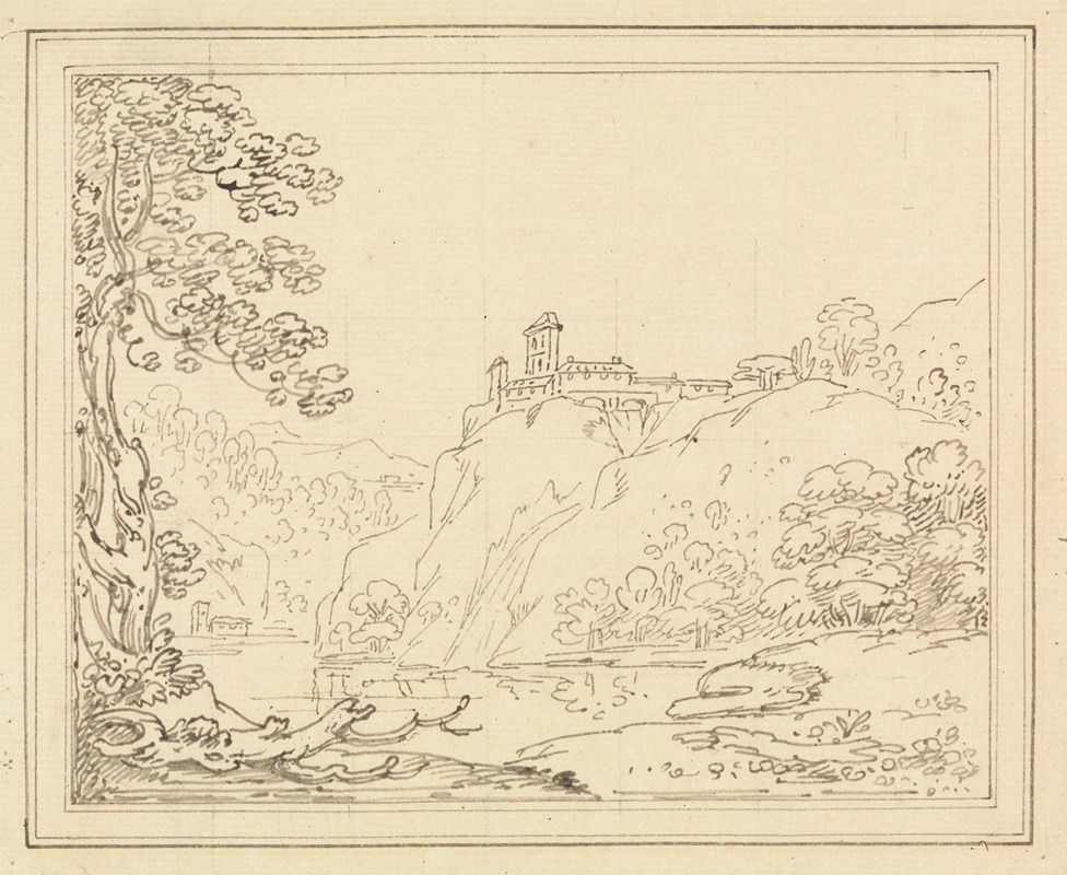 Palace on a Cliff Above a River by Джозеф Фарингтон, 1780-1789 — digital art print download