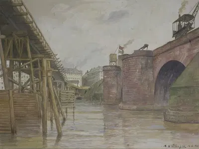 Старая Майнский мост и временный мост, 26 июля 1914 года by Андреас Бернхард Зёнген — digital art print download