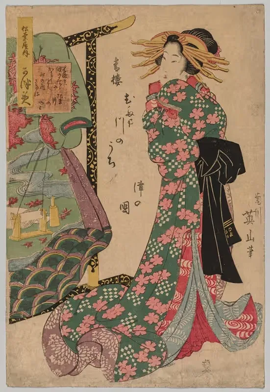 Куртизанка рядом с вешалкой для кимоно by Кикукава Эйзан, 1787-1867 — digital art print download