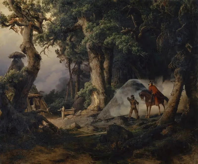 Charcoal Kiln in an Oak Tree Forest — Karl Friedrich Lessing