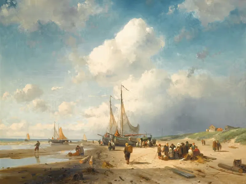 Coastal Scene With Fisherfolk — Charles Leickert