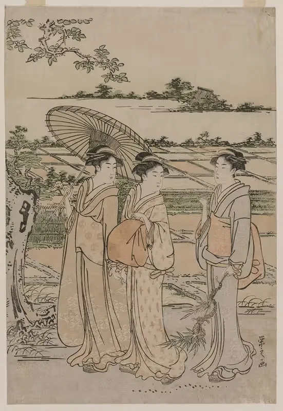 Three Women Strolling in the Countryside — Chōbunsai Eishi